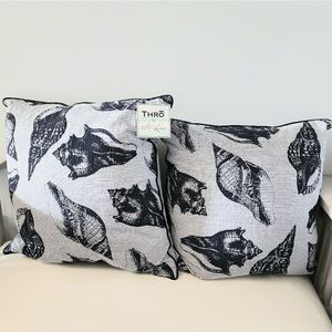Set of 2 Coastal Beach Throw Pillow Down Filled 20x20 Decorative Nautical Shell